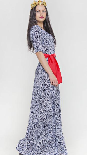платье "Лаура" 6207-3-9-макси пейсли син/бел.